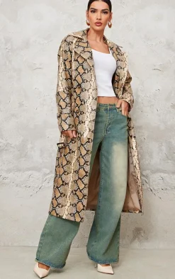 PrettyLittleThing Faux Leather Jackets*Snake Faux Leather Coat