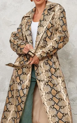 PrettyLittleThing Faux Leather Jackets*Snake Faux Leather Coat