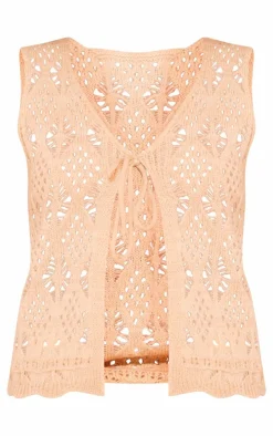 PrettyLittleThing Knitted Tops*Soft Crochet Knit Tie Front Vest