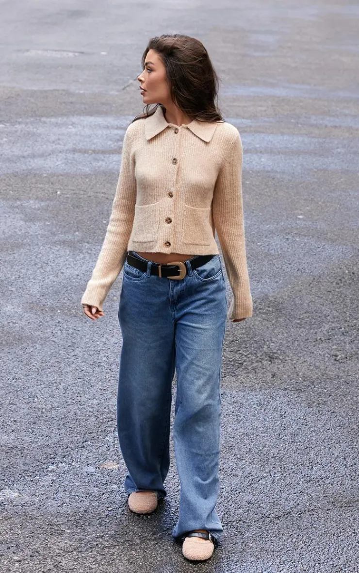 PrettyLittleThing Cardigans*Soft Textured Knit Button Up Collar Detail Cardigan