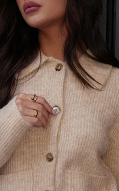 PrettyLittleThing Cardigans*Soft Textured Knit Button Up Collar Detail Cardigan