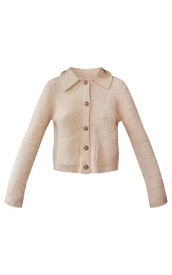 PrettyLittleThing Cardigans*Soft Textured Knit Button Up Collar Detail Cardigan