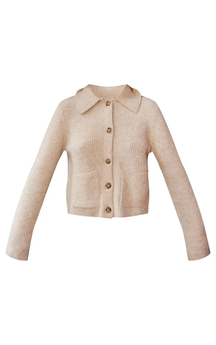 PrettyLittleThing Cardigans*Soft Textured Knit Button Up Collar Detail Cardigan