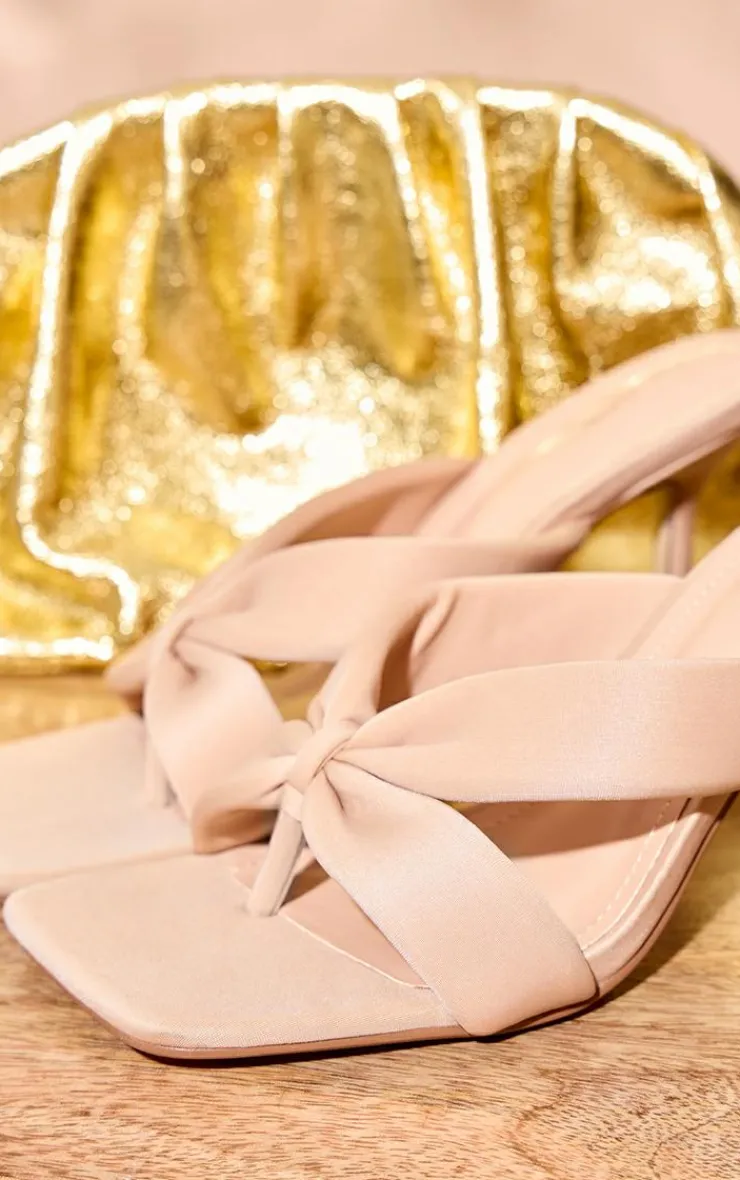 PrettyLittleThing Mules*Beige Square Thong Toe Padded Heeled Mules