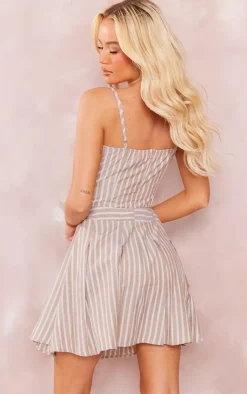 Stripe Cut Out Pleated Shift Dress-PrettyLittleThing