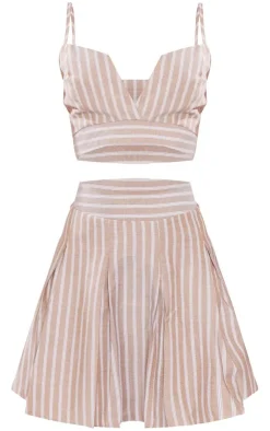 Stripe Cut Out Pleated Shift Dress-PrettyLittleThing