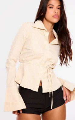 PrettyLittleThing Shirts*Striped Hook And Eye Flare Sleeve Shirt