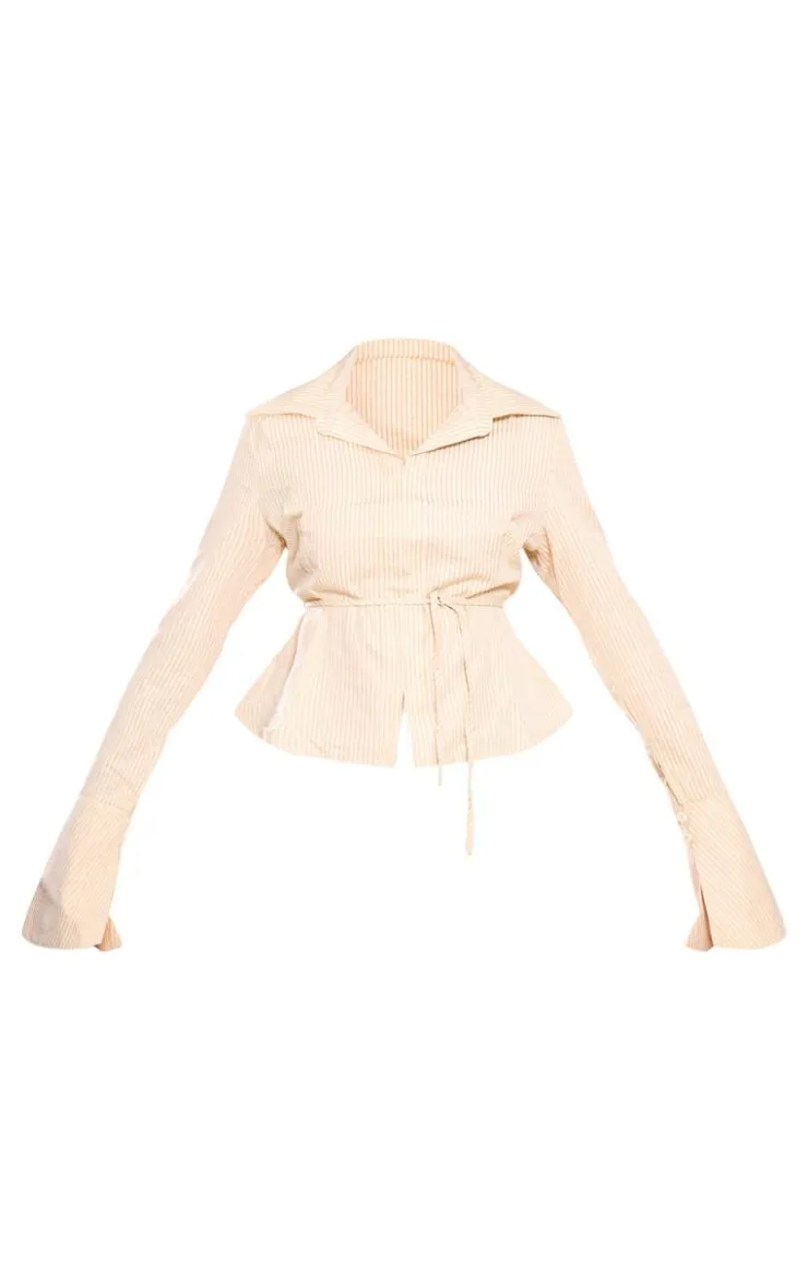 PrettyLittleThing Shirts*Striped Hook And Eye Flare Sleeve Shirt