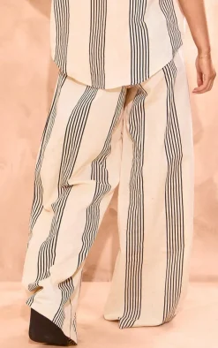 PrettyLittleThing Striped Linen Look Wide Leg Pants Beige