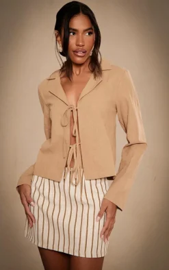 PrettyLittleThing Shirts*Structed Linen Look Double Tie Shirt