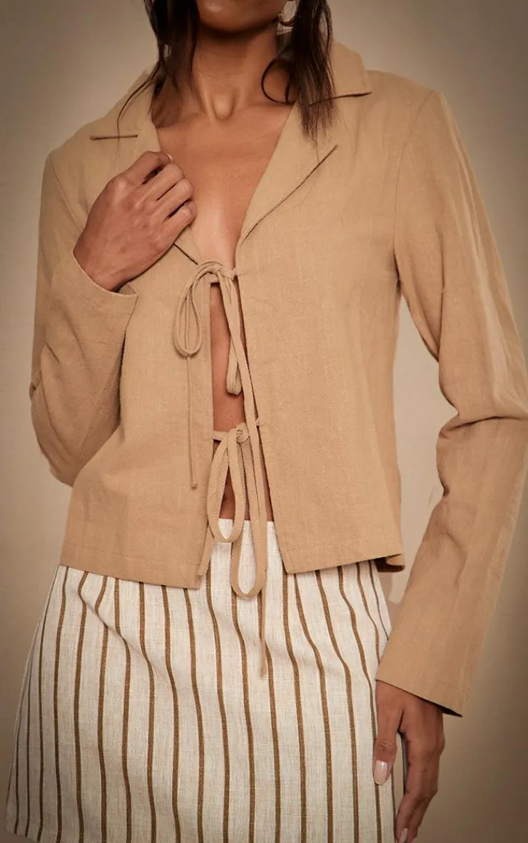PrettyLittleThing Shirts*Structed Linen Look Double Tie Shirt