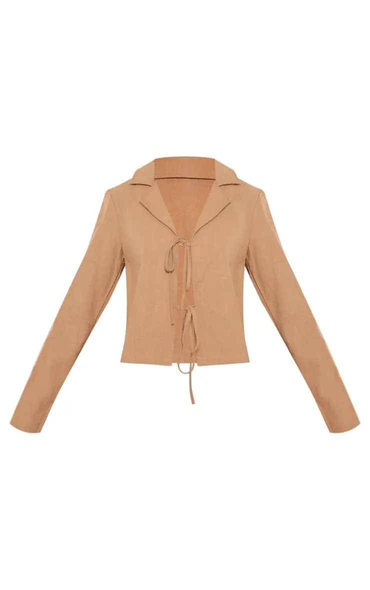 PrettyLittleThing Shirts*Structed Linen Look Double Tie Shirt