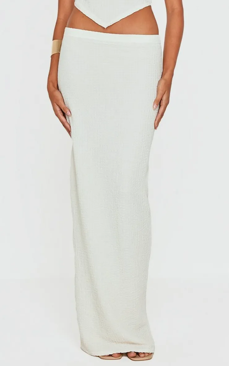PrettyLittleThing Textured Maxi Skirt Beige