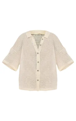 PrettyLittleThing Textured Button Front Shirt Beige