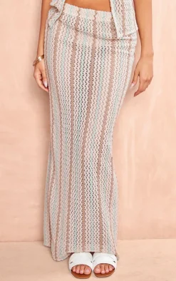 Online PrettyLittleThing Textured Rib Low Rise Maxi Skirt Beige