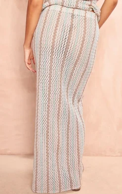 Online PrettyLittleThing Textured Rib Low Rise Maxi Skirt Beige