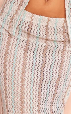Online PrettyLittleThing Textured Rib Low Rise Maxi Skirt Beige