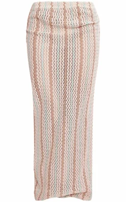 Online PrettyLittleThing Textured Rib Low Rise Maxi Skirt Beige