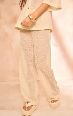 Clearance PrettyLittleThing Textured Wide Leg Pants Beige