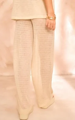 Clearance PrettyLittleThing Textured Wide Leg Pants Beige