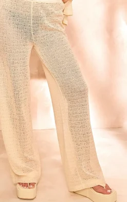 Clearance PrettyLittleThing Textured Wide Leg Pants Beige