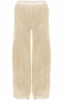 Clearance PrettyLittleThing Textured Wide Leg Pants Beige