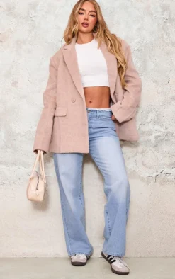PrettyLittleThing Wool Coats*Textured Wool Look Oversized Blazer