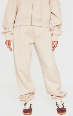PrettyLittleThing Washed Weekend Applique Thin Waistband Cuffed Sweatpants Beige