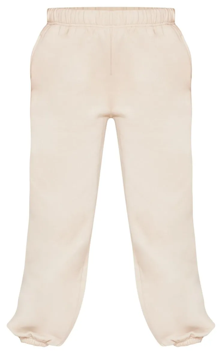 PrettyLittleThing Washed Weekend Applique Thin Waistband Cuffed Sweatpants Beige