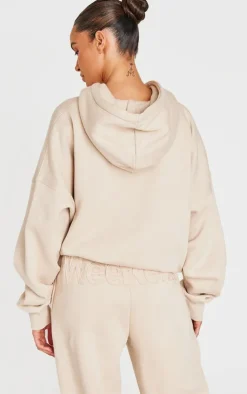 Outlet PrettyLittleThing Washed Weekend Applique Zip Up Hoodie Beige