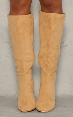 PrettyLittleThing Wide Fit Heels*Wide Fit Faux Suede Square Toe Block Heel Knee High Boots