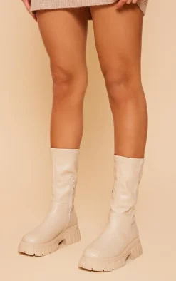 PrettyLittleThing Wide Fit Boots*Wide Fit PU Chunky Platform Calf High Boots