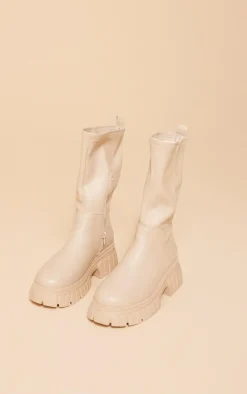PrettyLittleThing Wide Fit Boots*Wide Fit PU Chunky Platform Calf High Boots