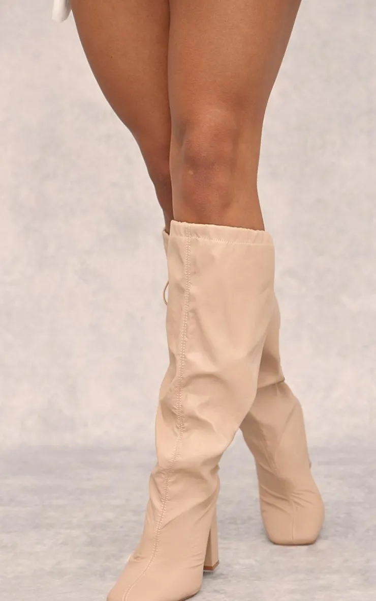 PrettyLittleThing Wide Fit Heels*Wide Fit PU Square Toe Knee High Block Heel Toggle Boots