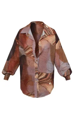 PrettyLittleThing Shirts*Woven Abstract Print Oversized Shirt