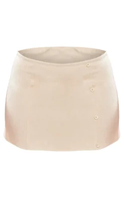 PrettyLittleThing Woven Tailored Button Micro Mini Skirt Beige