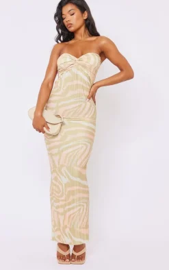Beige Zebra Print Plisse Knot Bandeau Maxi Dress-PrettyLittleThing Sale