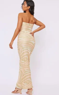 Beige Zebra Print Plisse Knot Bandeau Maxi Dress-PrettyLittleThing Sale