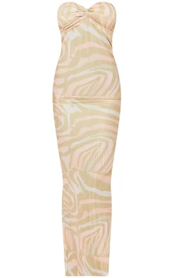 Beige Zebra Print Plisse Knot Bandeau Maxi Dress-PrettyLittleThing Sale