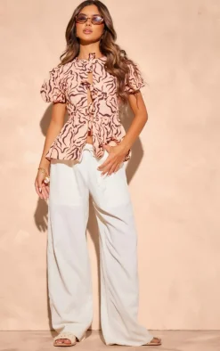 PrettyLittleThing Blouses*Zebra Print Puff Sleeve Bow Tie Top