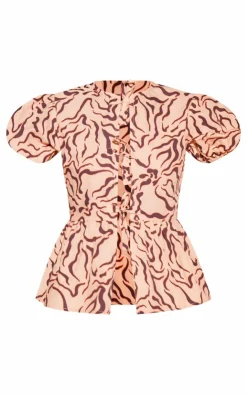 PrettyLittleThing Blouses*Zebra Print Puff Sleeve Bow Tie Top
