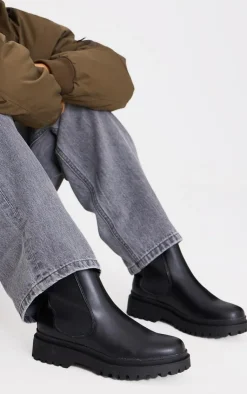 PrettyLittleThing Black Boots*Pu Round Toe Chelsea Ankle Boots