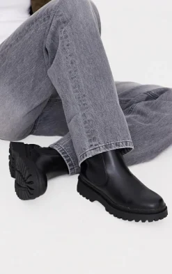 PrettyLittleThing Black Boots*Pu Round Toe Chelsea Ankle Boots