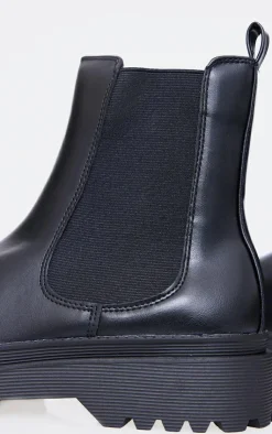 PrettyLittleThing Black Boots*Pu Round Toe Chelsea Ankle Boots
