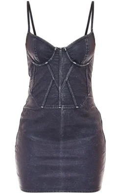Washed Faux Leather Strappy Bodycon Dress-PrettyLittleThing New