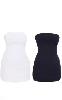 & White 2 Pack Rib Bandeau Bodycon Dress-PrettyLittleThing Outlet