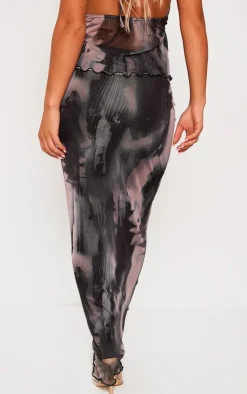 Best PrettyLittleThing Abstract Print Mesh Low Rise Midaxi Skirt Black