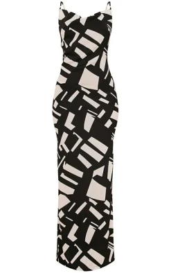 Abstract Print Satin Cowl Neck Maxi Dress-PrettyLittleThing Discount