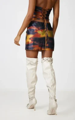 Best PrettyLittleThing Abstract Print Satin Micro Mini Skirt Black