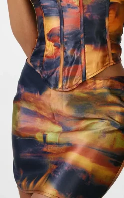 Best PrettyLittleThing Abstract Print Satin Micro Mini Skirt Black
